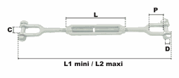 Dimensions d'un tendeur à lanterne à deux crochets 